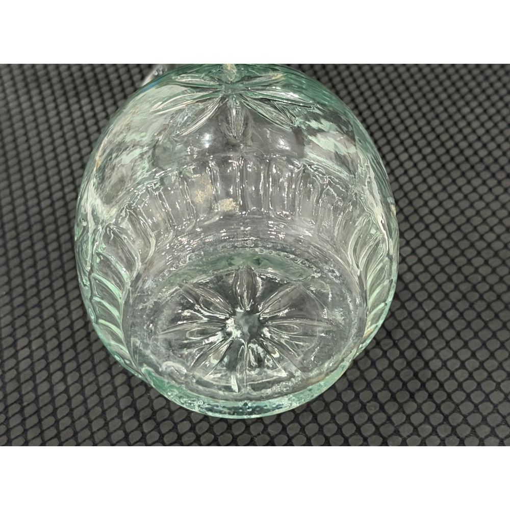 Vintage Liquor Decanter Tall Clear Green Tint Glass Starburst w/Handle Stopper - Picture 5 of 5